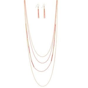 Coral and Gold Tone Layering Necklace Set
